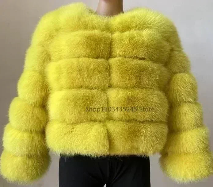 Women's Fashion Faux Fur Coat Super Hot Autumn Winter Women Short Faux Fox Fur Fluffy Jacket High Quality 5xl Ladies Furry Coats Yellow