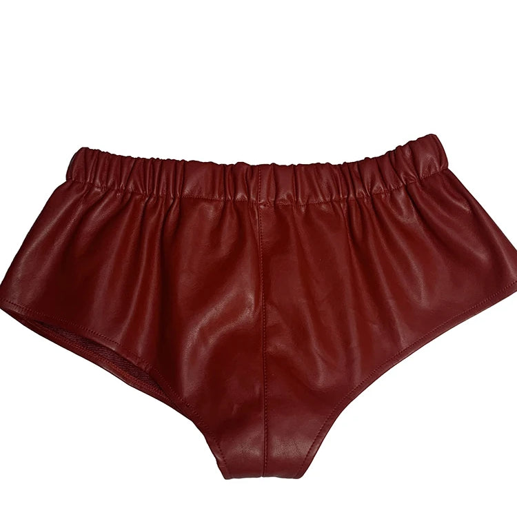 Lautaro Summer Soft Red Faux Leather Shorts for Men Elastic Waist Luxury Designer Emo Clothes Mens Underwear Sexy Thong 2025