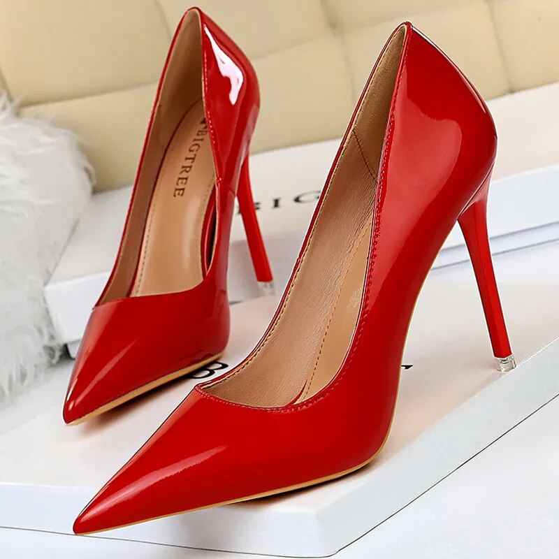 Shoes Woman Pumps Patent Leather High Heels Shoes Women Basic Pump Wedding Shoes Female Stiletto Women Heel Plus Size 43