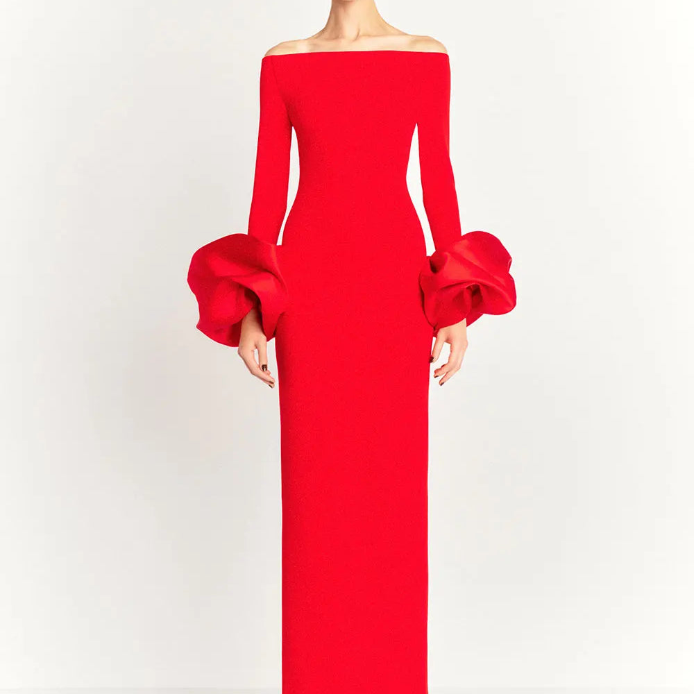 2024 Sexy Women's Bandage Long Dress with One Collar Shoulder and Horn Sleeve Bodycon Dress Cocktail Evening Party Vestidos