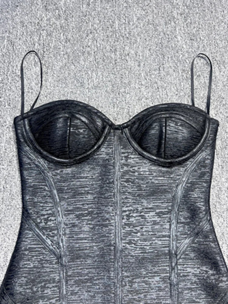 Women Celebrity Sexy Strapless Backless Bronzing Black Midi Summer Bandage Bodycon Dress 2025 Elegant Evening Club Party Outfit