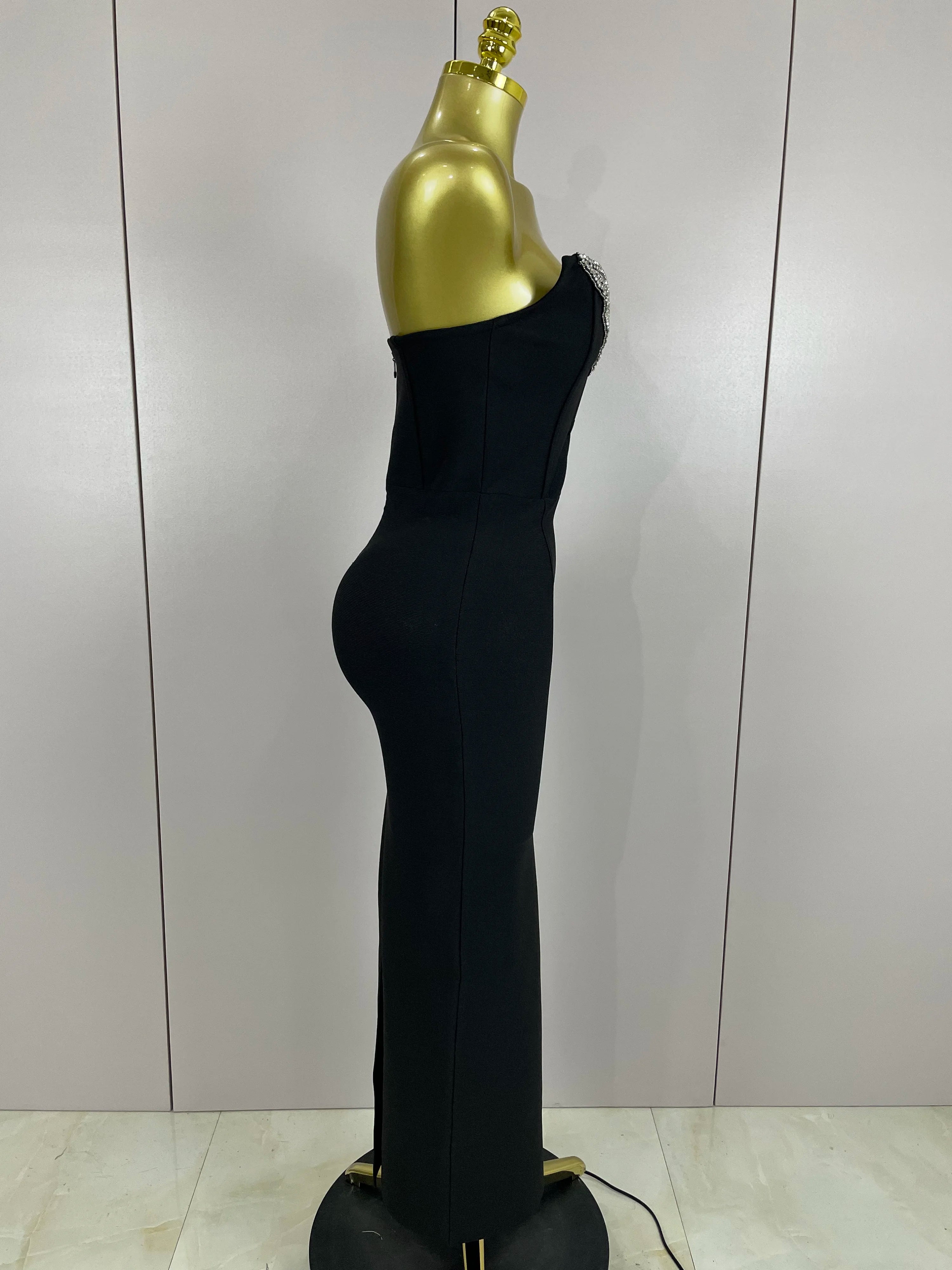 2025 Women Sexy Strapless Sparkly Rhinestones Bodycon Bandage Long Dress Fashion Celebrate Evening Party Luxury Birthday Dresses