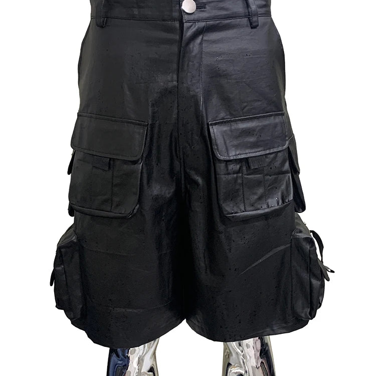 Lautaro Summer Autumn Waterproof Black Cargo Shorts for Men with Many Pockets Luxury Designer American Retro Clothes Fashion Black