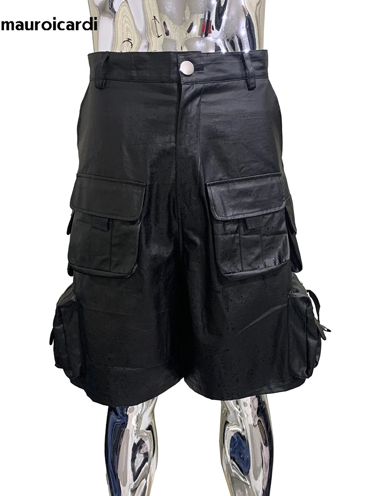 Lautaro Summer Autumn Waterproof Black Cargo Shorts for Men with Many Pockets Luxury Designer American Retro Clothes Fashion Black