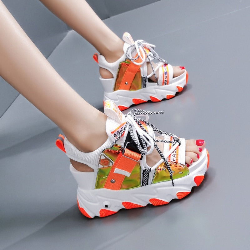 Women Chunky Platform Sandals Designers New Brand 2024 Summer Beach Casual Shoes Woman Lace Up Wedges 9CM Fashion Sandal Ladies2