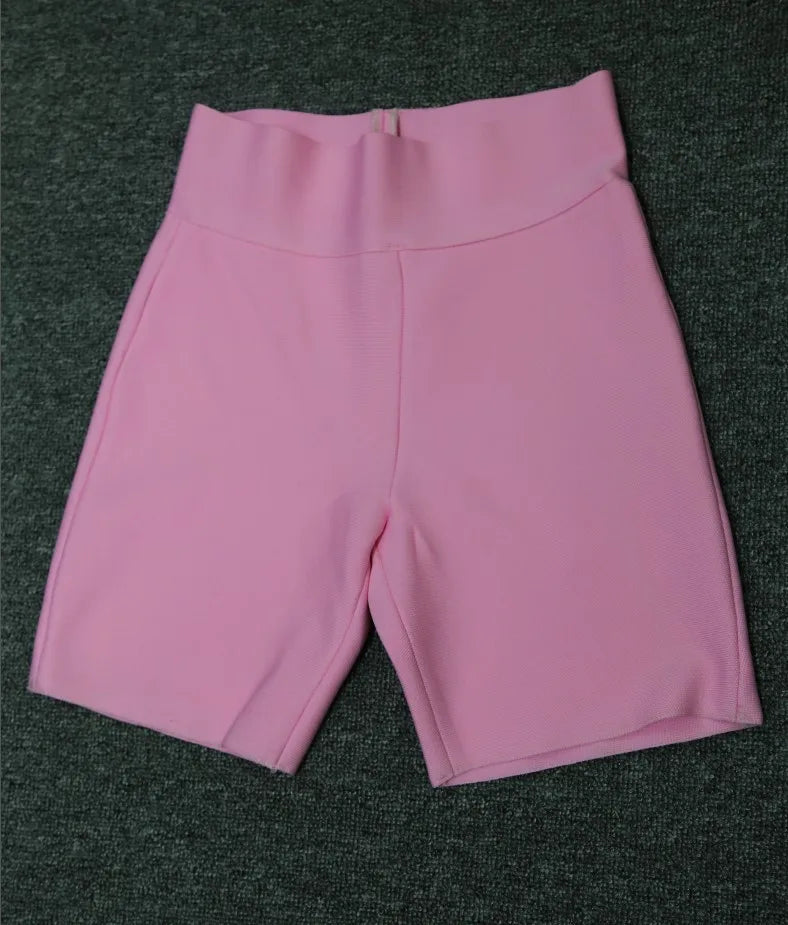 Top Celebrity Grey Black White Elastic Rayon Bandage Pants Fashion Bodycon Shorts Sports Pant Pink