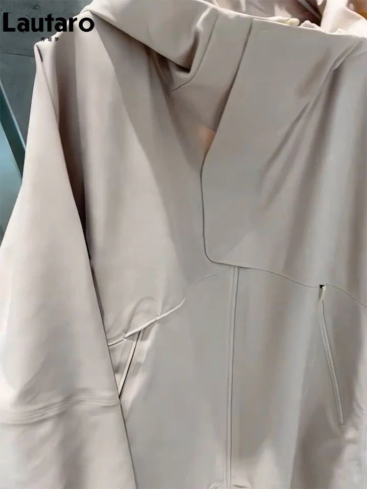 Lautaro-Waterproof Windproof Jacket for Women, Windbreaker with Hood, Zipper, Long Sleeve, Luxury Designer Clothing, Spring 2025
