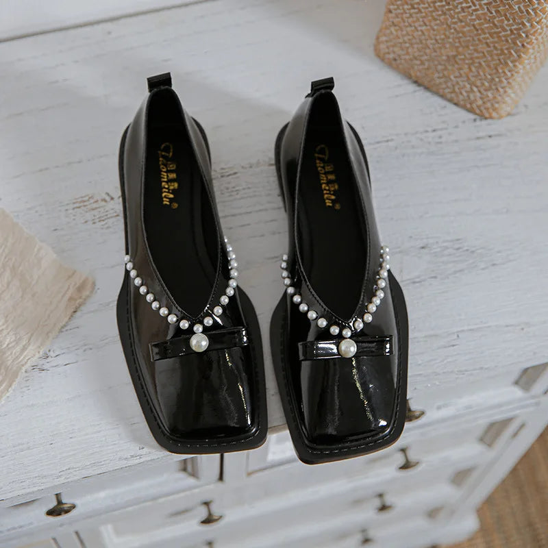 The 2023 new fashion brand designed women with low single shoes Square head spring large size casual shoes 41-43 black