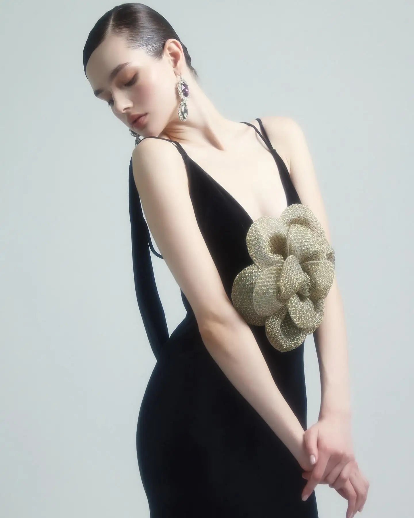 Women Sleeveless Sexy V-Neck Golden Florals Bodycon Long Dress Backless Vintage Evening Party Celebrate Dress