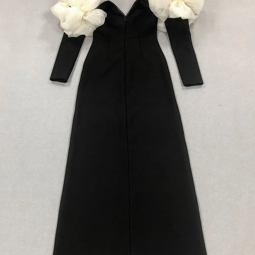 2024 Sexy Women Long Bandage Dress Fashionable Off Shoulder Chiffon Patchwork Long Sleeved Bodycon Backless Dress Party Vestidos