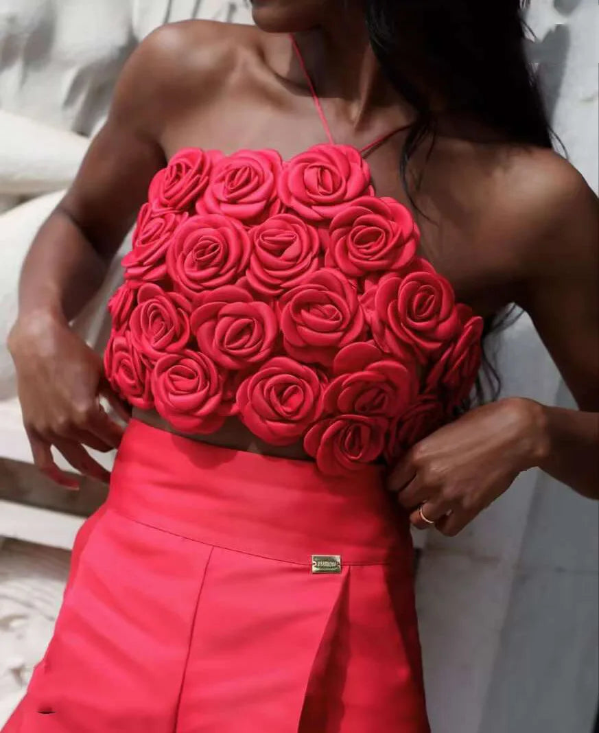 Hot Sale Black Red White Women Sexy Halter Off the Shoulder Backless Short Mini Camis Tops Florals Nightclub Party Wear