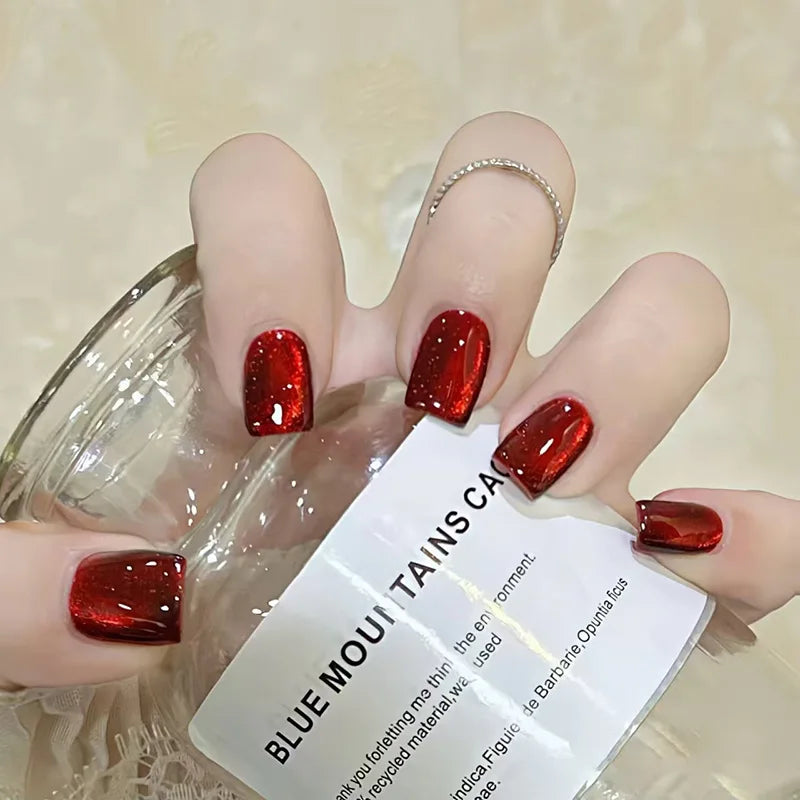 24pcs/30pcs/set fake nails for women cat eyes french nail tips purple red green brown color faux ongles press on false nail art 1886