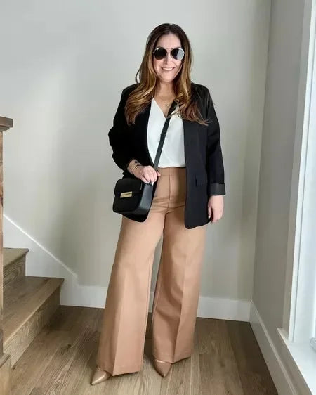 Tummy Control Button Wide Leg Pant for Women Dropshipping Womens Office Wide Leg Pants Loose Casual Trousers Straight Pants 2024