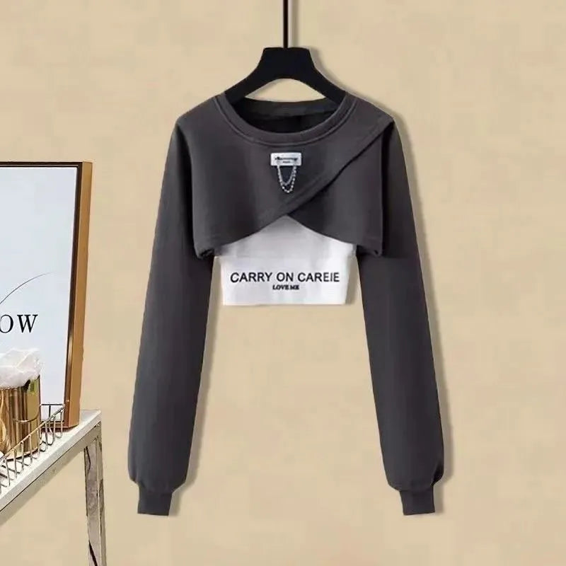 女性のカジュアル服韓国ファッションショートスウェットシャツベストワイドレッグパンツ 3 点セット 2023 春秋スポーツ衣装女性