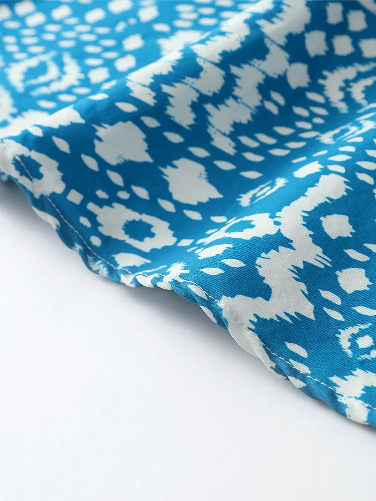 Vintage Flying Sleeve Print Dress For Women Elegant O Neck Single Breasted Pocket Robes Female Office High Street Travel Outfits