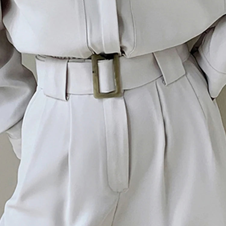 Lautaro Spring Autumn Beige Long Soft Flowy Stretchy Jumpsuit Women with Belt Black One Piece Shirt Jumpsuits for Women 2025