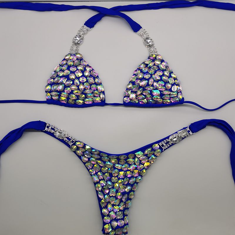 Sexy Push Up Triangle Bikini Luxury Crystal Diamond Women's Swimsuit Straps Lace-Up Rhinestone Swimwear