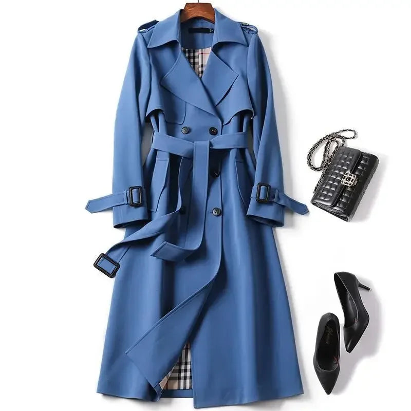 Autumn Elegant Long Women Trench Lace Up Waist Casual Solid V Neck Overcoat Plus Size Long Sleeve Windbreaker Female Trench 1 3