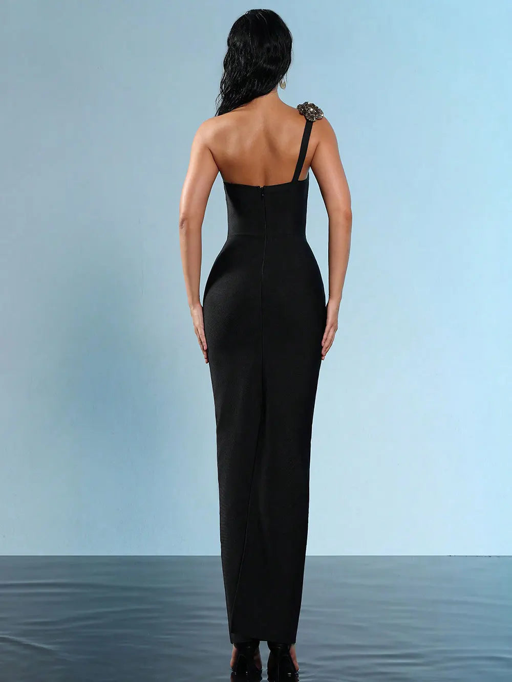 2024 Sexy Women's Light Luxury Sparkle Flower Design Bandage Dress One Shoulder Sleeveless Bodycon Long Dresses Party Vestidos