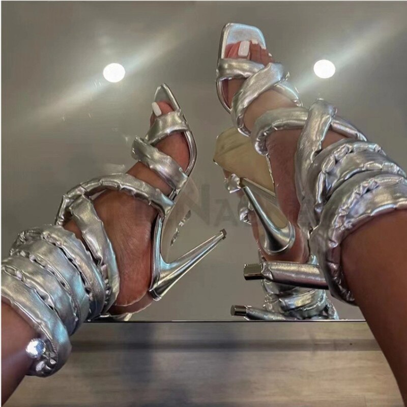 Summer New Square Head Slim High Heel Sandals Wrapped Around The Feet Fashion Show Dress 43 Large Women's Sandals