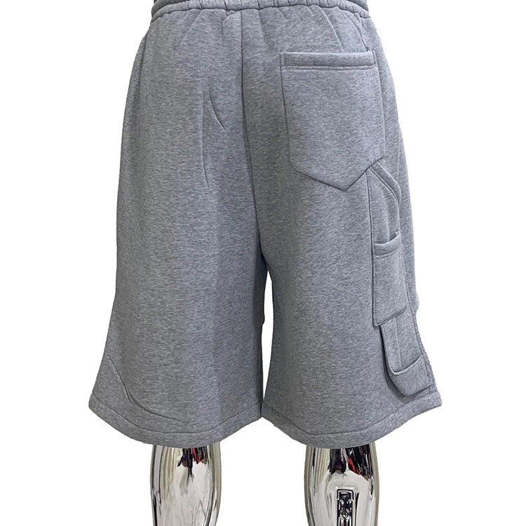 Nerazzurri Summer Autumn Loose Casual Soft Grey Shorts for Men Drawstring Elastic Waist Pockets Knee Length Sweatpants Clothes