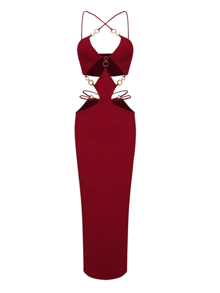 Summer Fashion Women Sexy V Neck Backless Black Red Sequined Midi Bodycon Bandage Dress 2025 Elegant Evening Club Party Dress