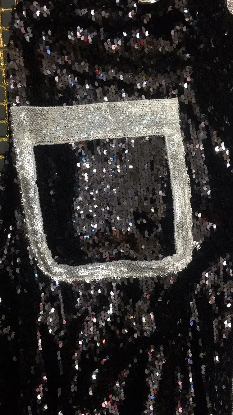 Celebrity Evening Cocktail Party Maxi Dress Women Polo Neck Long Sleeve Double breasted Pocket Design Slim Fit Split Long Dress