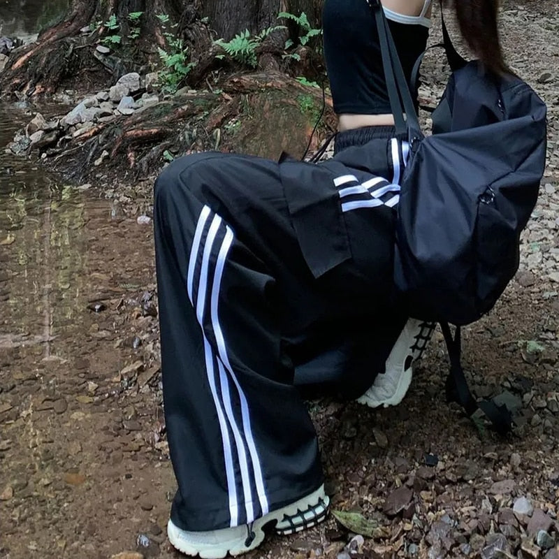 Pantalon de jogging décontracté pour femmes, Vintage, couleur unie, taille basse, Baggy avec cordon de serrage, jambes larges, survêtement, Streetwear, Cargo