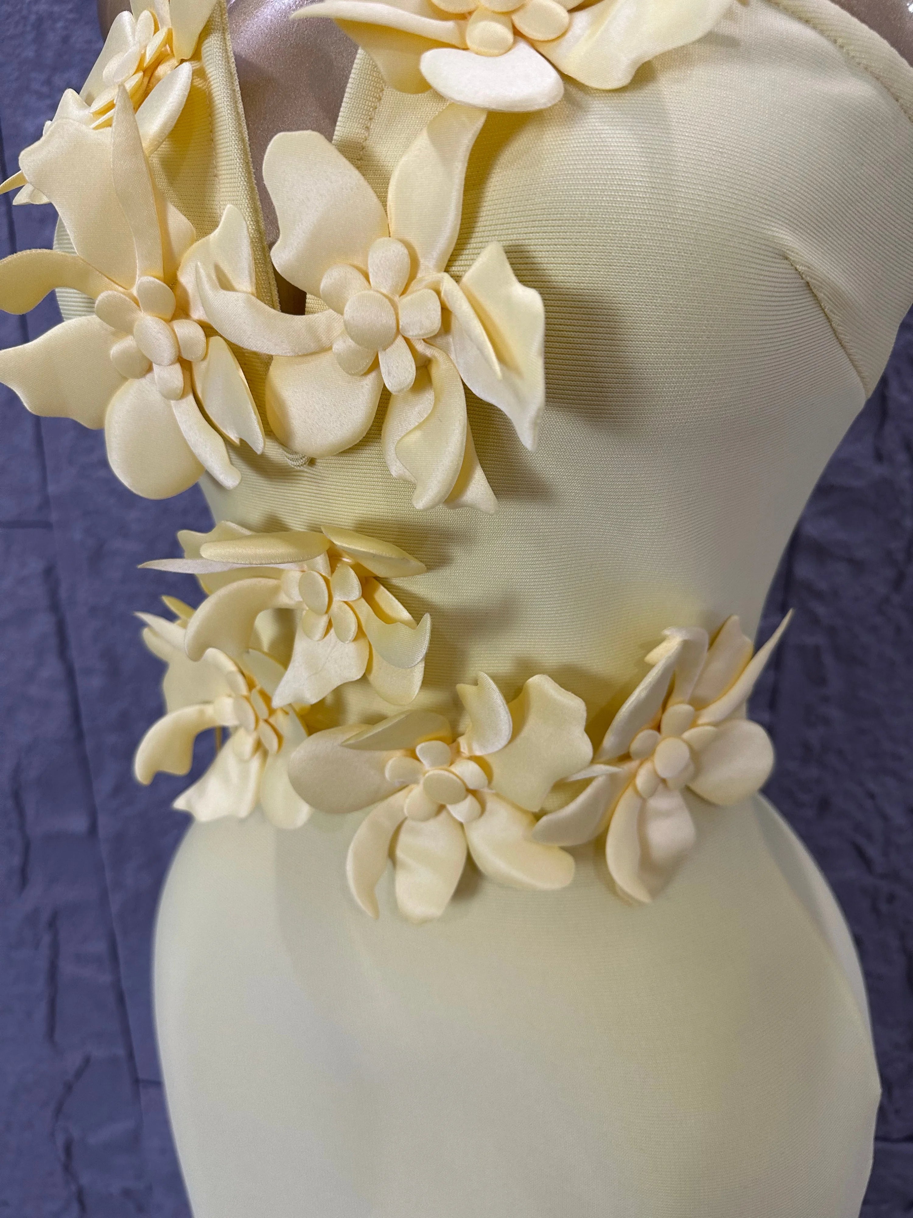 Elegant Yellow Strapless Sweetheart Neck Mermaid Dress 3D Flower Fitted Flare Hem Evening Birthday Gala Banquet Party Outfit