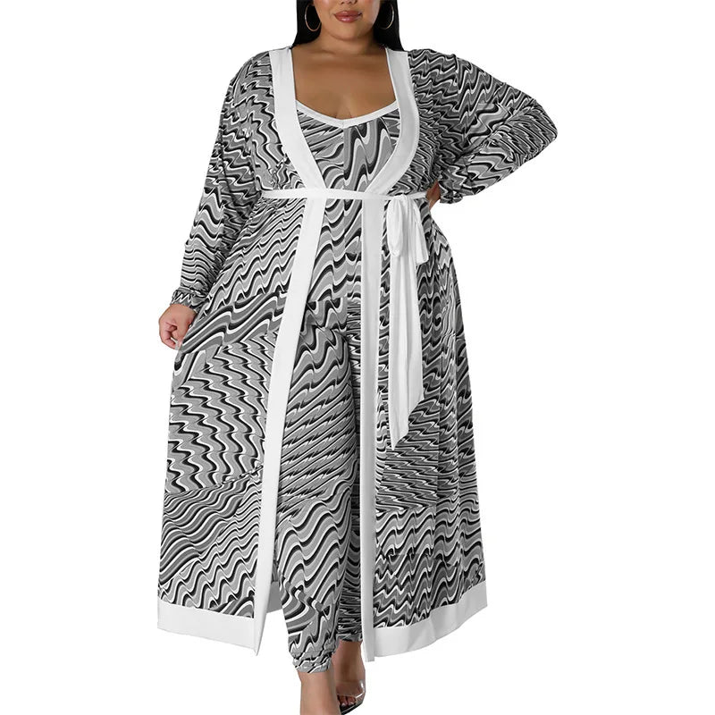 218290 Plus Size Women's Clothing 2025 Autumn New Item Long Sleeved Top with Pants Set New Product Grey