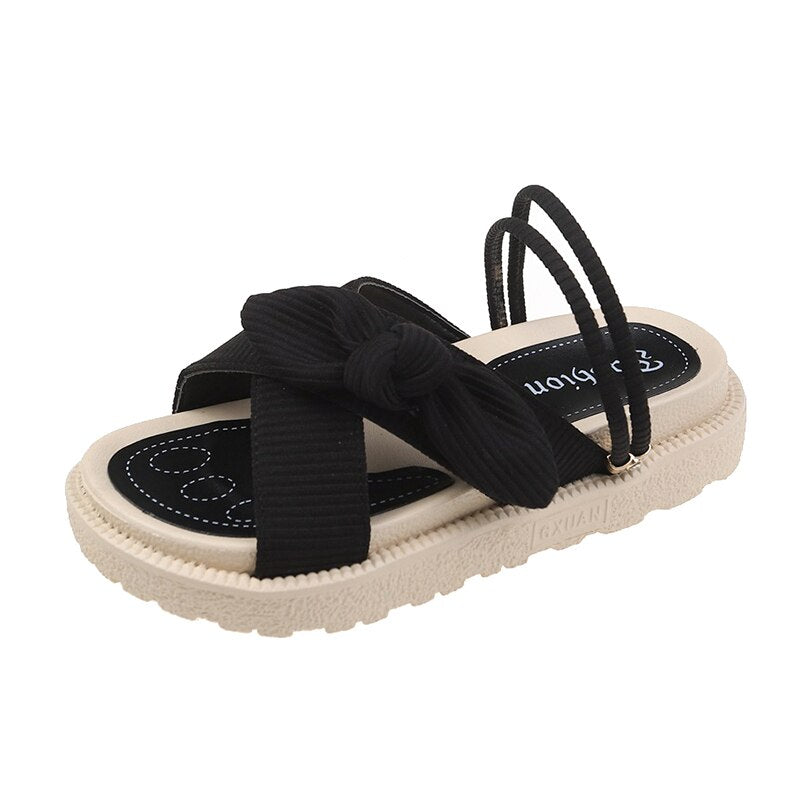 Summer Women's Sandals Roman Round Toe Rubber Thick Sole Non-Slip Open Toe Beach Green Casual Ladies Slippers Zapatos Mujer Black