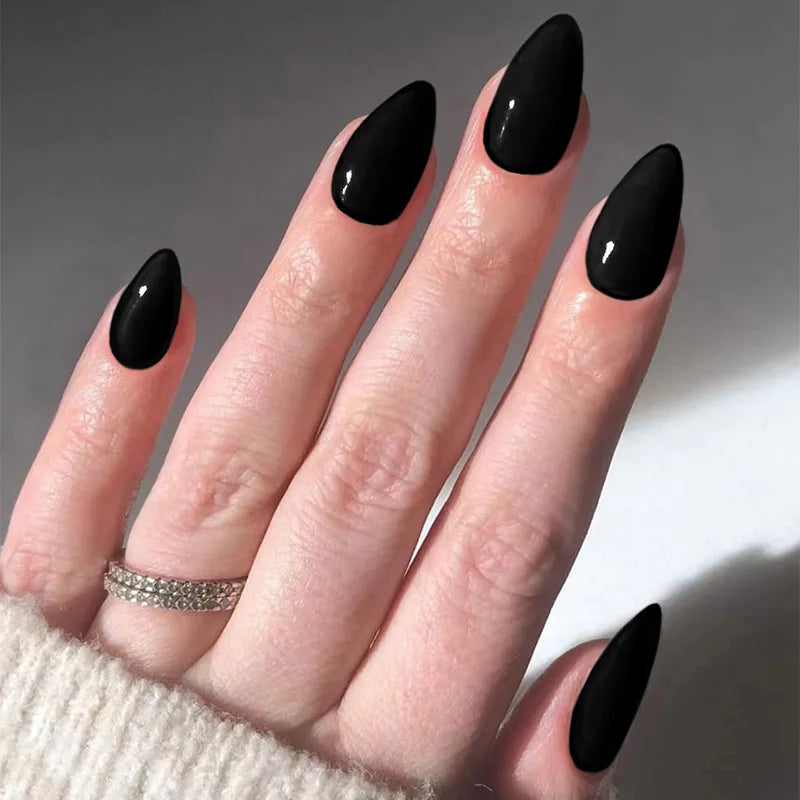 24Pcs Simple Wine Red Fake Nail with Glue Mid-length Almond Press on False Nails Wearable Round Head Oval Full Cover Nail Tips 1587
