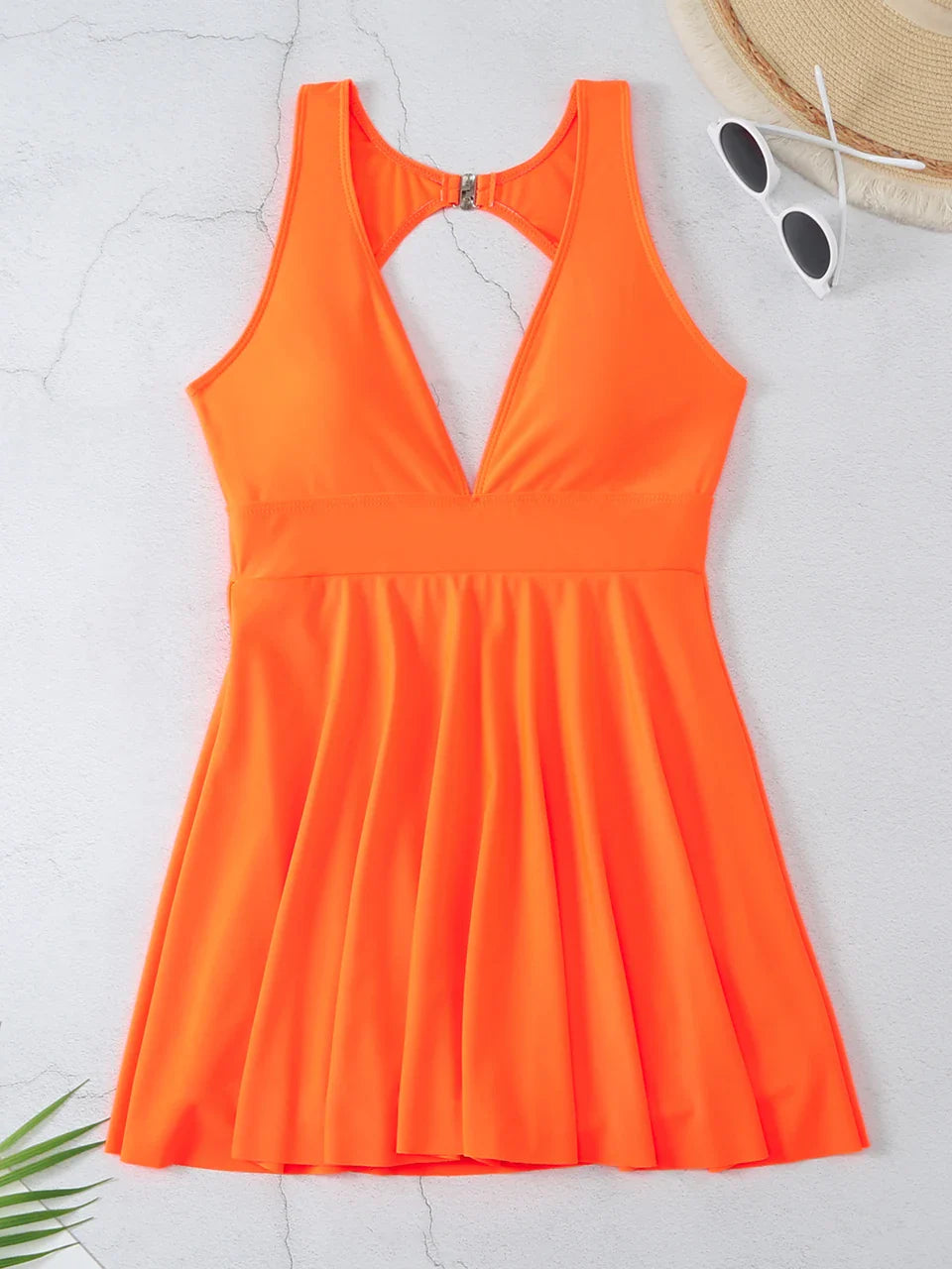Deep V Neck Swimsuit Women One Piece Backless Swimwear Solid Beach Skirt Summer Female Bathers Bathing Swimming Bodysuit s4Orange