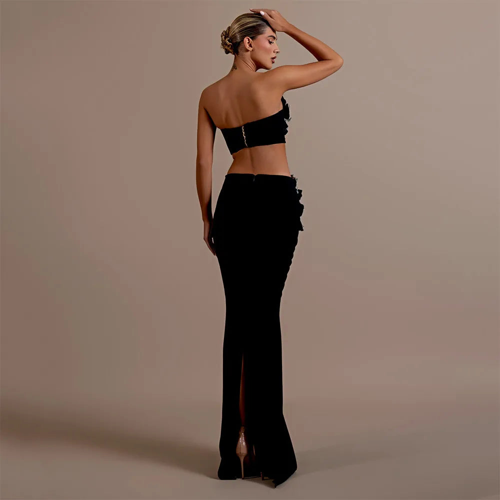 Top Women Sexy Off the Shoulder Crystal Tops 2 Pieces Bodycon Bandage Long Dress Celebrate Evening Party Birthday Dress