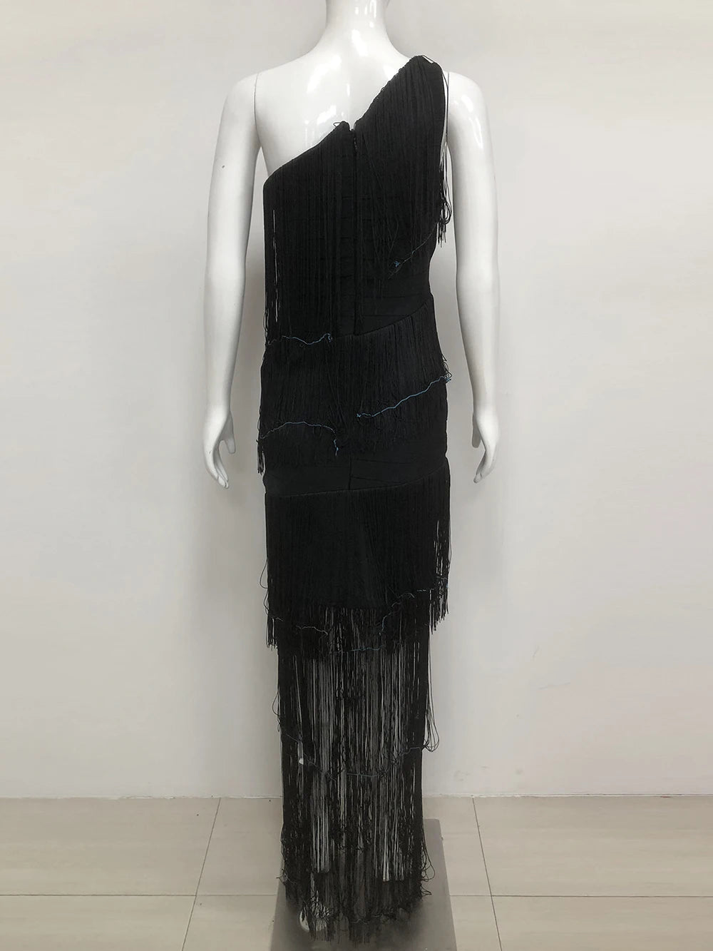 Women's One Shoulder Diagonal Collar Fringe Bandage Long Dress 2025 Summer Tassel Vacation Birthday Evening Night Club Vestidos