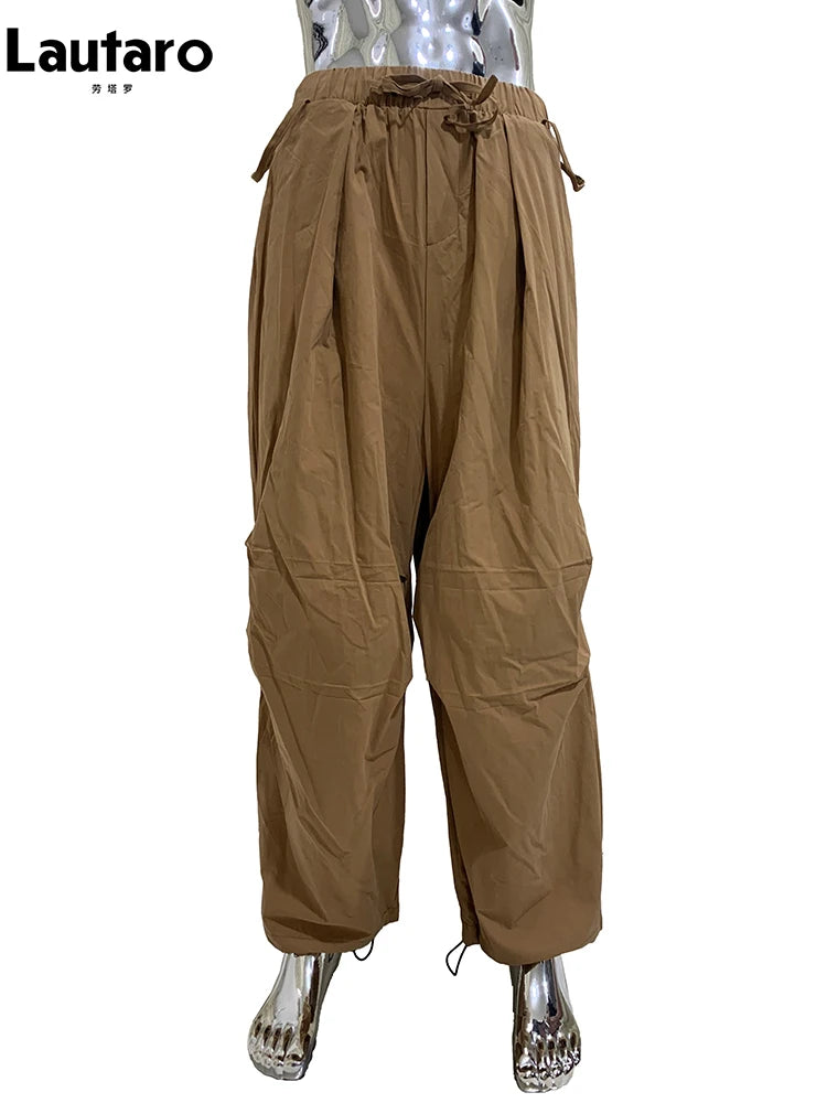 Lautaro Spring Autumn Long Oversized Baggy Wide Leg Pants Men Elastic Waist Drawstring Loose Casual Korean Fashion Clothes 2025 Khaki