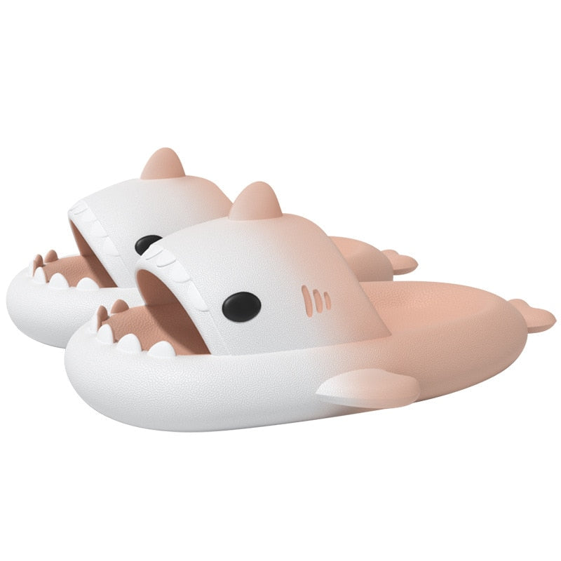 Summer Shark Slides For Women Men New Fashion Slippers Home Couple Thick Soled Non-slip Sandals Outdoor Beach Flip Flops White Pink3