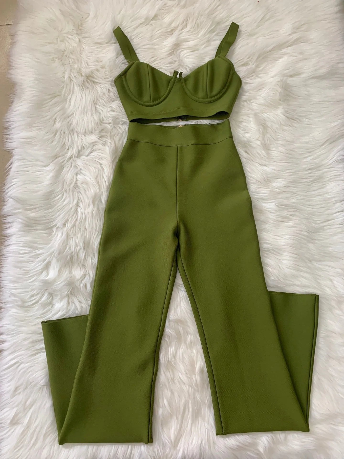 High quality Blue Two Pieces Set Bodycon Rayon Bandage Set Evening Party Sexy Fashion Outfit army green