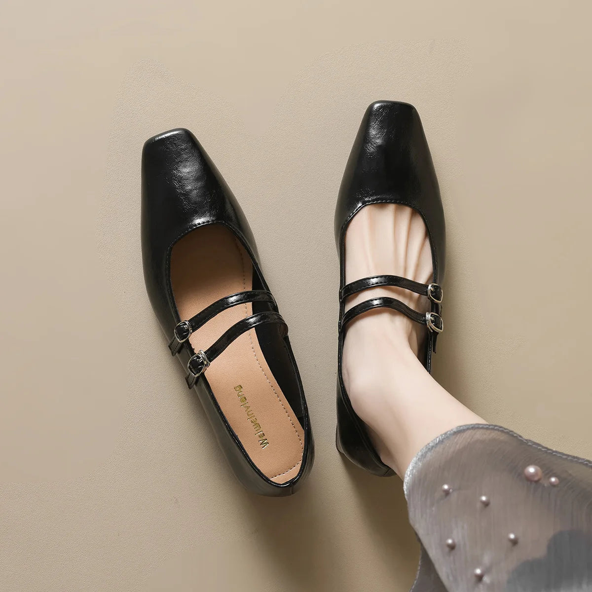 New spring women's outerwear shoes Square toe design Mary Jane shoes Ladies casual high heels Work boat shoes Large sizes 41-43