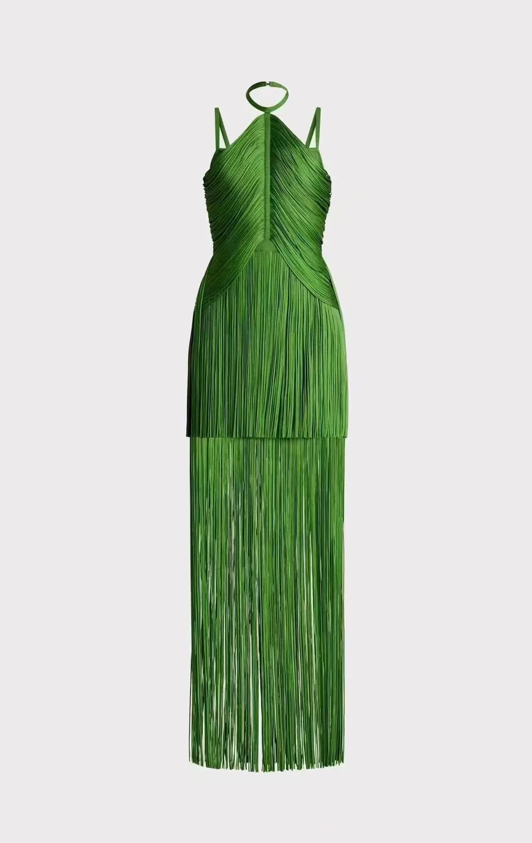 Women Celebrity Luxury Sexy Backless Tassel Green Ankle Length Bodycon Bandage Dress 2024 Elegant Evening Club Party Outfit