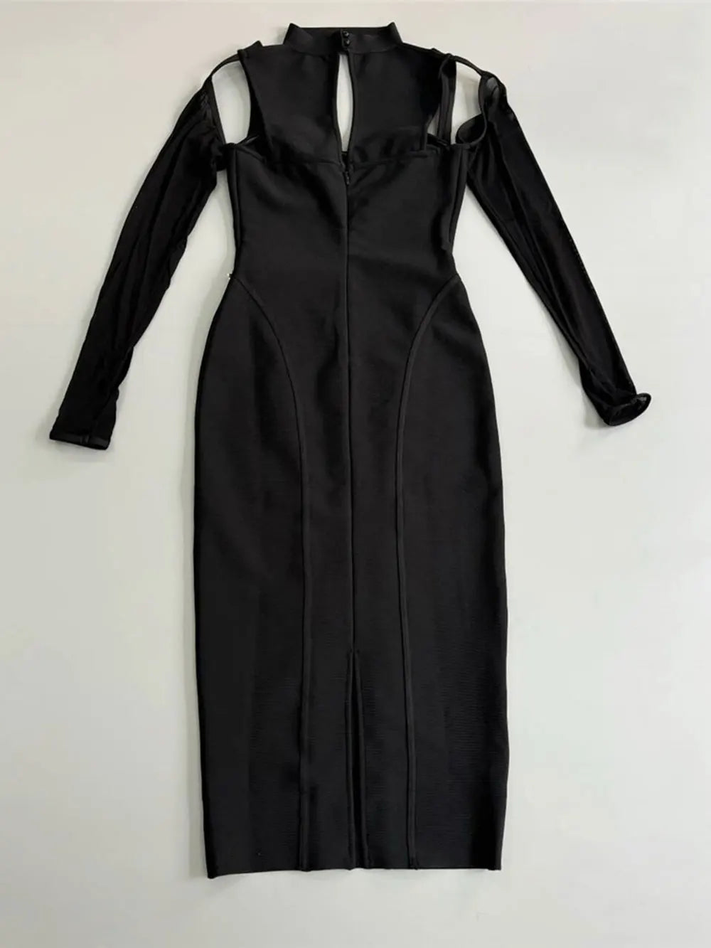 2025 Sexy Women's Light Luxury Nail Diamond Bandage Dress O-neck Long Sleeve Hollow Design Bodycon Midi Dress Party Vestidos