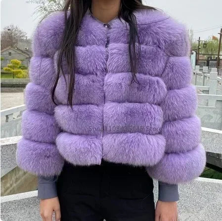 Women's Fashion Faux Fur Coat Super Hot Autumn Winter Women Short Faux Fox Fur Fluffy Jacket High Quality 5xl Ladies Furry Coats Purple