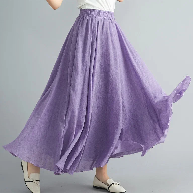 Fashion Cotton Linen Clothes Women Skirts Maxi Y2k Elegant Beach Saia Ropa Mujer Casual Vestido Boho Long Skirt Faldas Harajuku Lavender