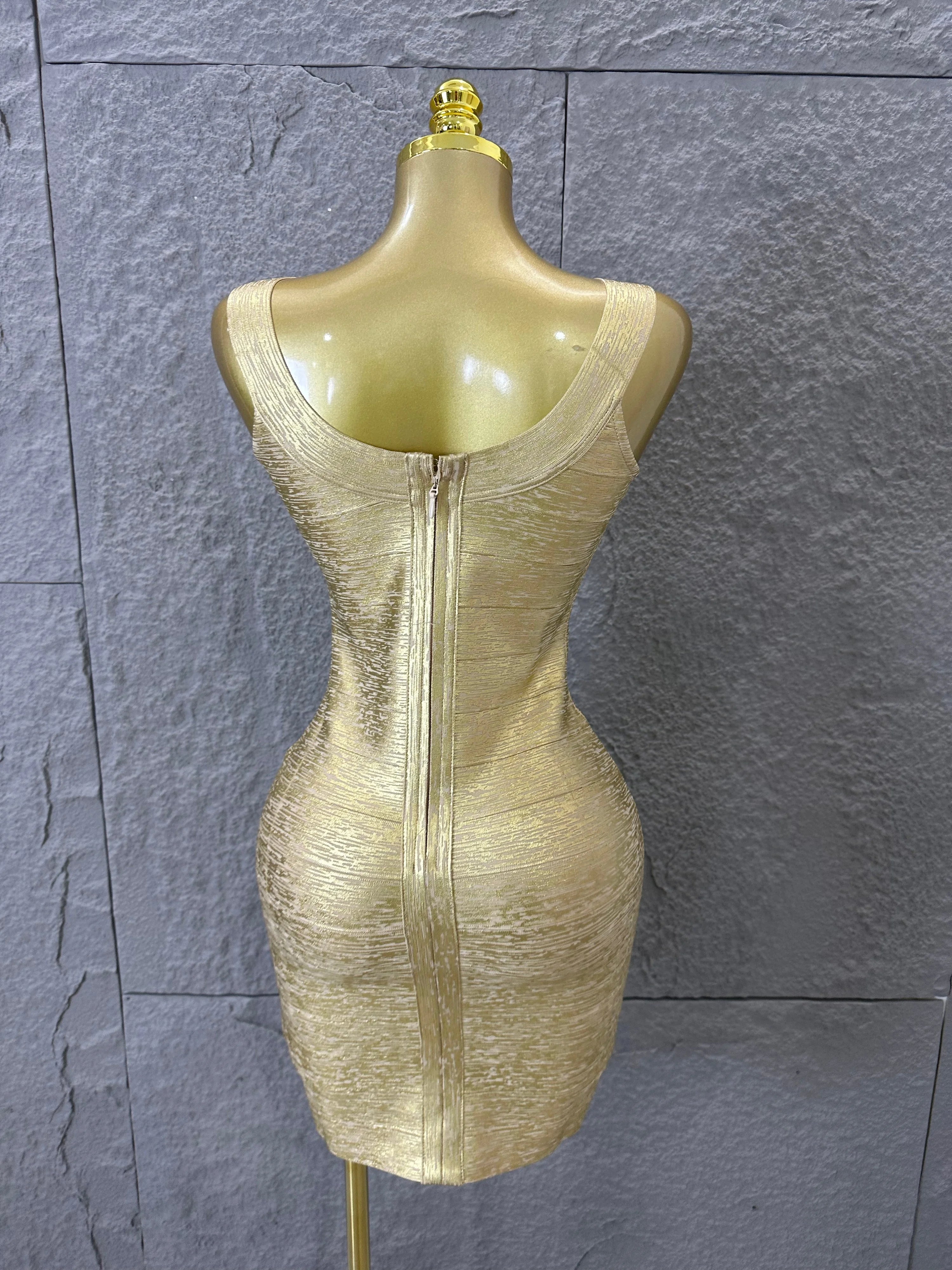 Women Sexy Elegant 2026 Silver Gold Metallic Bandage Mini Dress Women Sleeveless Bodycon Formal Event Cocktail Party Costume