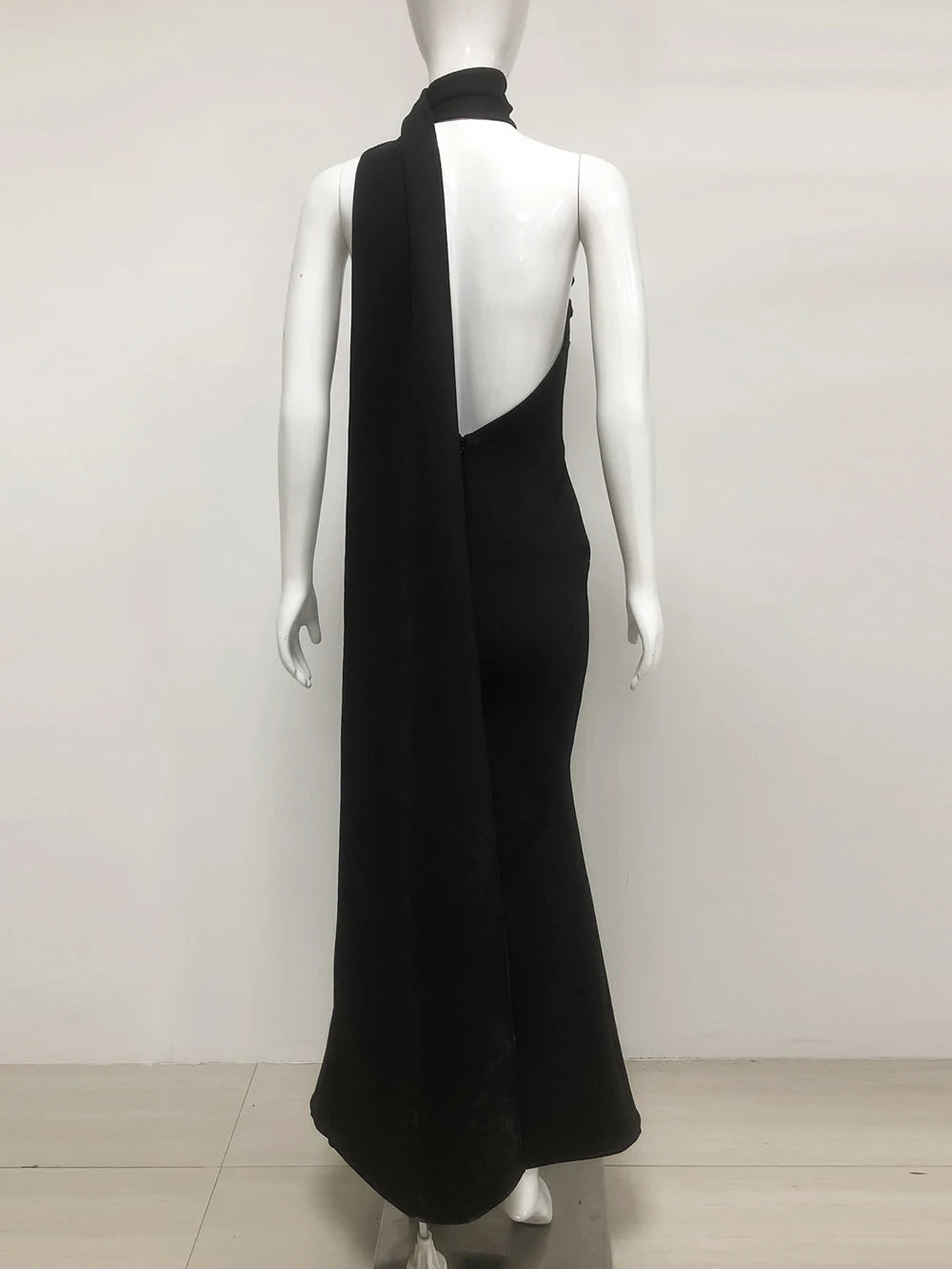 Elegant Solid Diamond Flower Bandage Women Halter Dress Off Shoulder Sleeveless Backless Slim Female Maxi Dresses 2025 Lady Robe