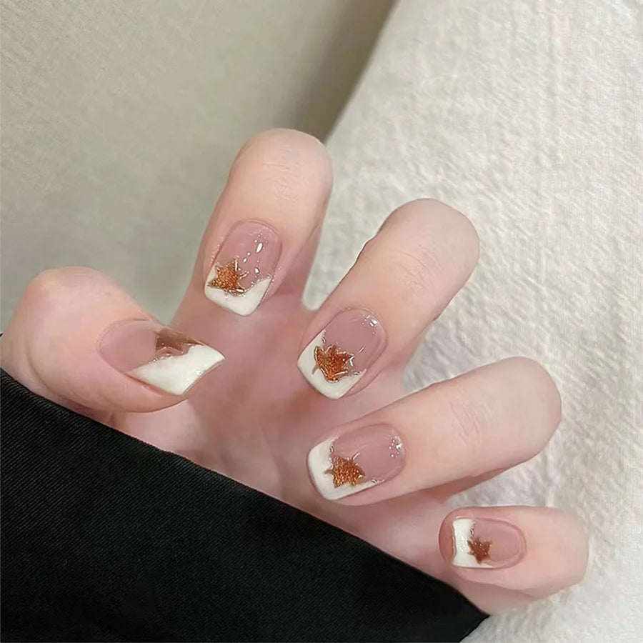 24pcs/set Medium long fake nails for women Spring summer flowers butterfly bee design faux ongles tips press on false nail art 1949