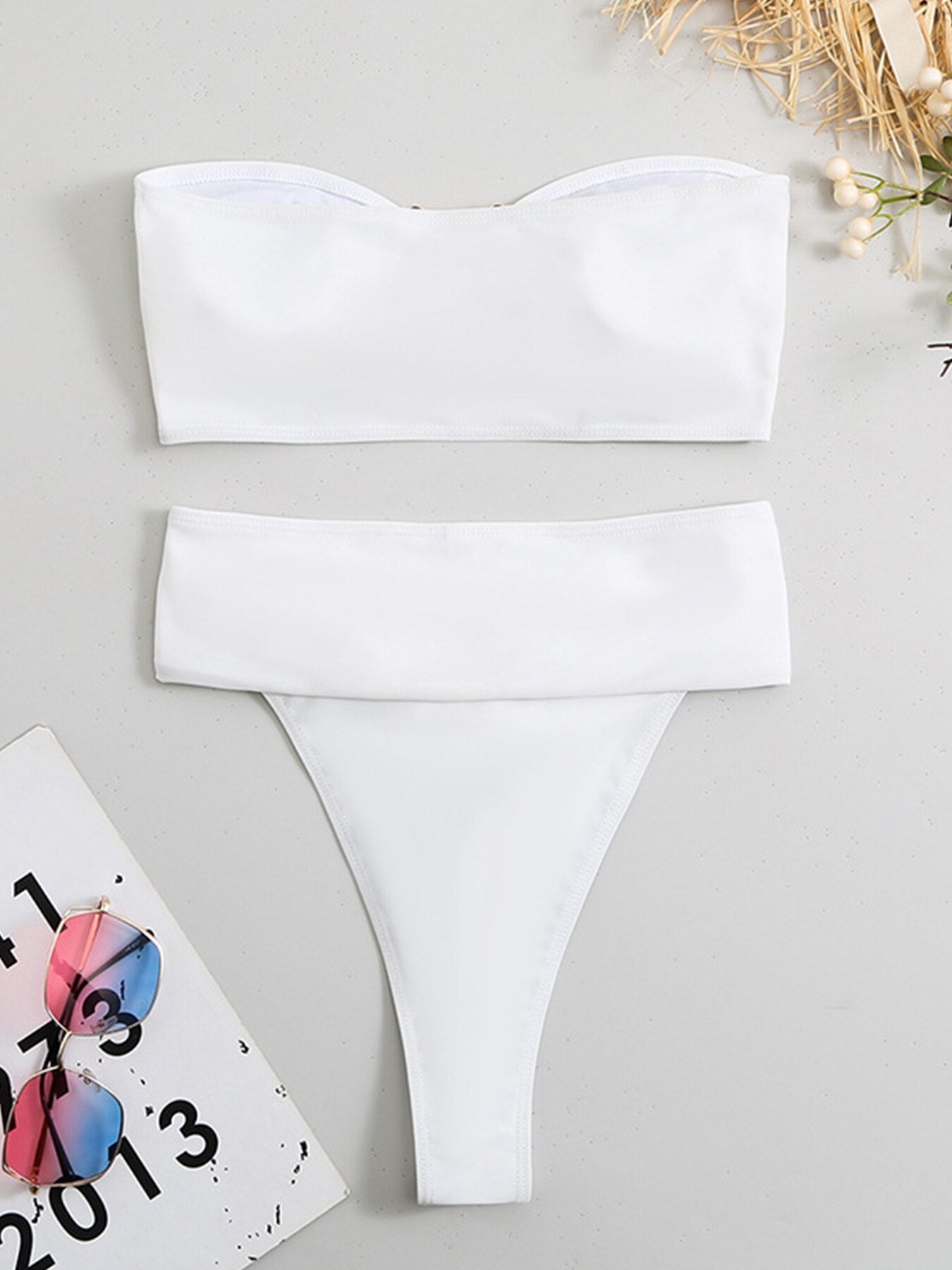 Sexy High Waist Bandeau Bikini Push Up Swimwear - Swimsuit Female Two Pieces Beachwear Metal Accessories Bathing Suits