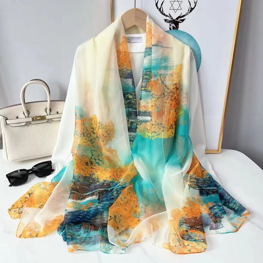 Silk Scarf Foulard Female Headbanda Luxury Hijab Women Soft Warm Pashmina Beach Scarves Echarpe Shawl Large Wrap Echarpe Bandana see chart 4