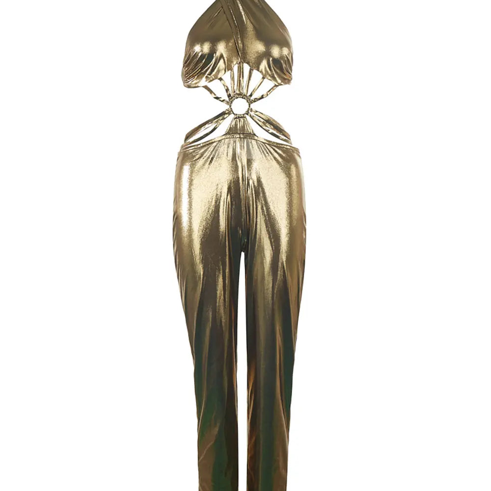 2024 Sexy Women Jumpsuit With Neck Tie Sleeveless Waist Design Tight Fitting Backless Jumpsuit Celebrity Cocktail Party Jumpsuit