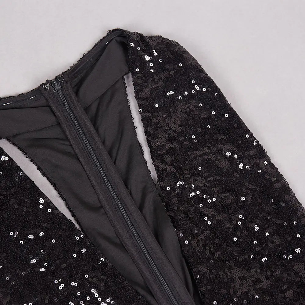 2024 Sexy Women'S Light Luxury Black Sequin Dress Deep V-Neck Sleeveless Bodycon Backless Mini Dresses Party Christmas Vestidos